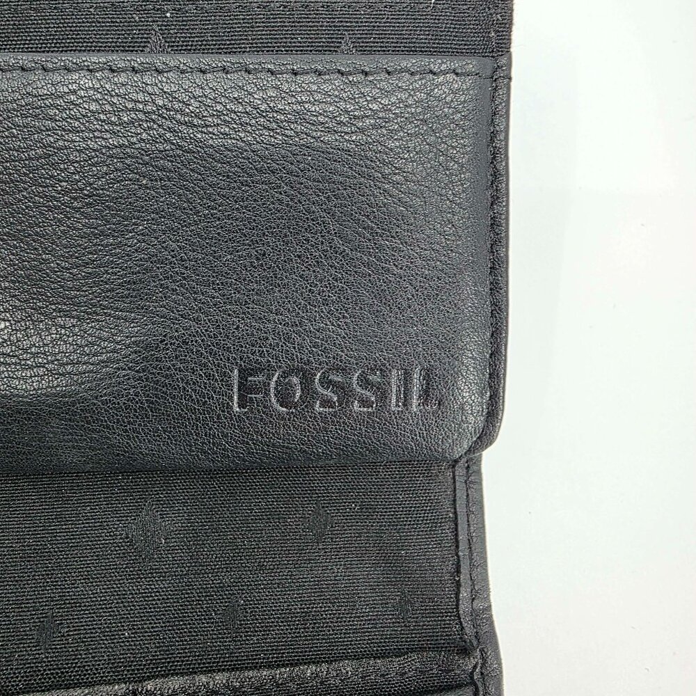 Fossil Maddox Black Pebbled Leather Trifold Wallet Keyhole Lock Hardware Vintage - Picture 8 of 8